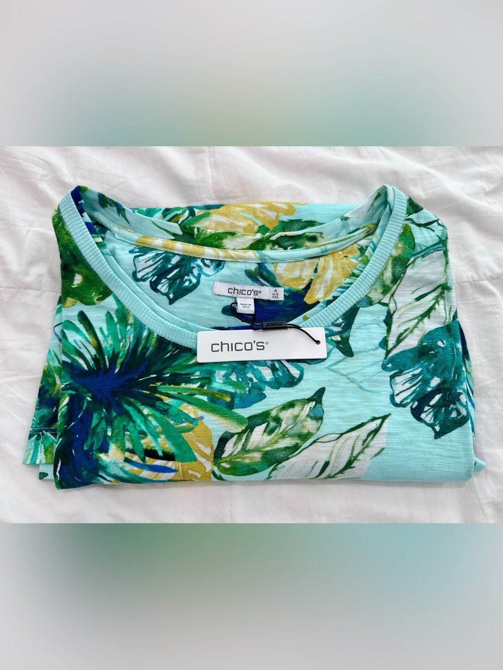 Chico's Aqua Floral Top NWT